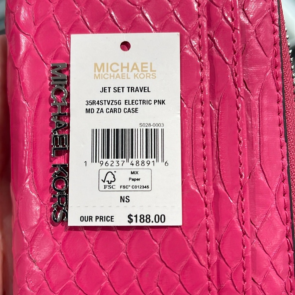 Michael Kors Women Medium Zip Around Card Case Coin Pouch Wallet Electric Pink - Picture 5 of 16